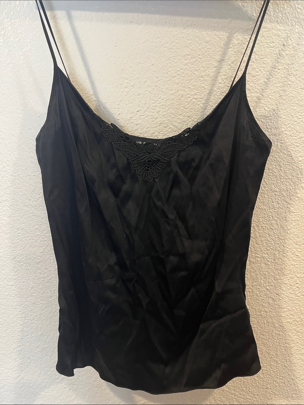 Club Monaco Black Lace-Trim Silk Camisole